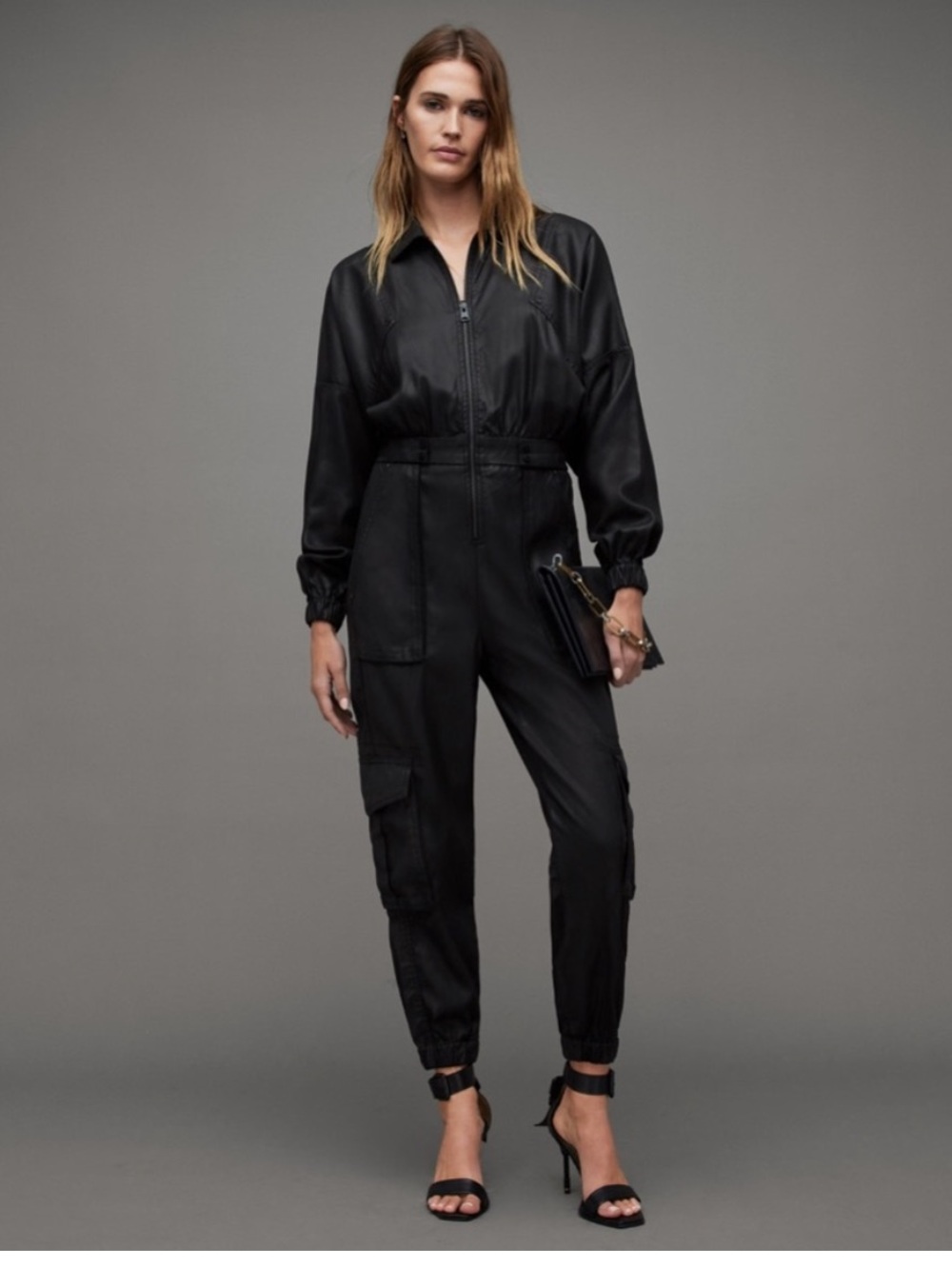 AllSaints Freda Relaxed Fit Coated Jumpsuit Size 6